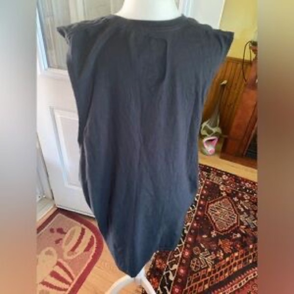 Graphic Muscle Tank Top - Black with Orange & Blue Print - Picture 2 of 5